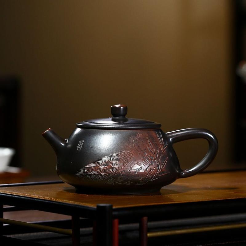 ( Thủ Công ) Ấm Tử Sa Thạch Biều Thiên Điểu Nê Hưng 250ML Uống Pha Đồ Trà Đạo Đất Nghi Hưng Kèm Giấy Chế Tác