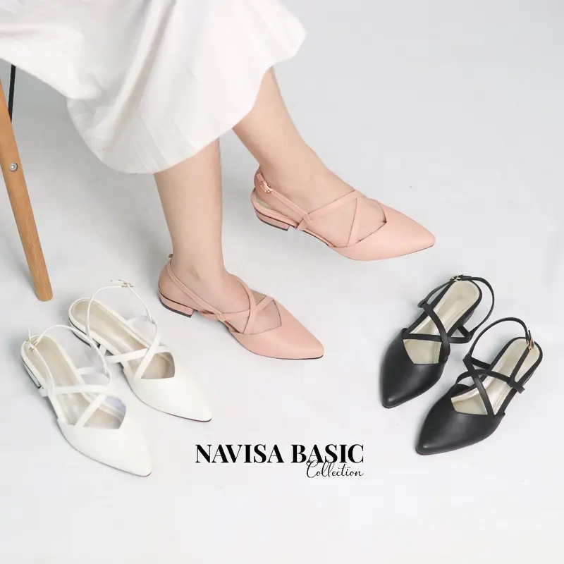 Mules Wanita Heels / Hak 3 Cm Motif tali Sepatu Sandal Wanita Flatshoes Navisa Basic Collection vivi nici Damelia fleksibel elegan antiselip liburan 1