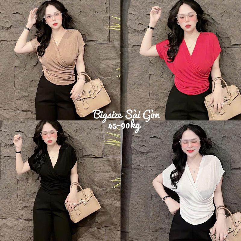  Áo Thun Nữ Tay Vải Nhũ Hoa Nhún Eo Tiểu Thư 45- 90Kg Bigsize Dễ Thương Top Nữ Women - B.1470 