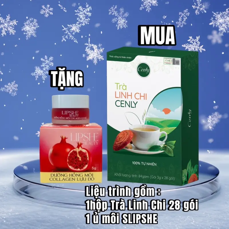 [New] Trà Linh Chi Cenly túi lọc - FULLSIZE Hộp 28 gói + Tặng 1son dưỡng môi SLIPSHE / hỗ trợ làm đẹp Thảo Tây Cenly 1