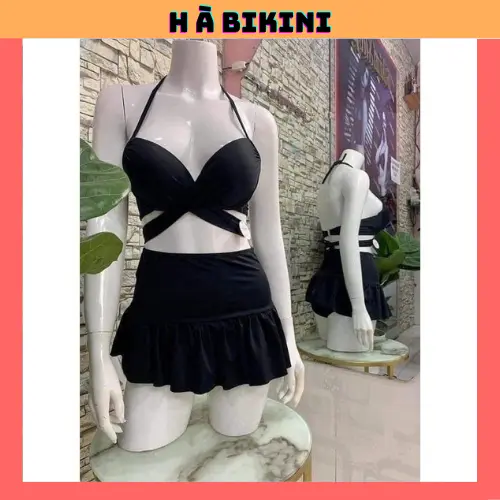 Đồ bơi đi biển áo gọng chéo phối váy đuôi cá