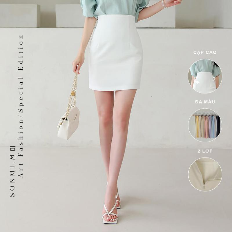  Chân váy chữ A ngắn nữ công sở ôm eo lưng cạp cao SONMI Hàn Quốc cao cấp co giãn 2 lớp màu đen trắng be nâu xanh hồng ARMANDE BARBE SK109 Lưng Cao Women 