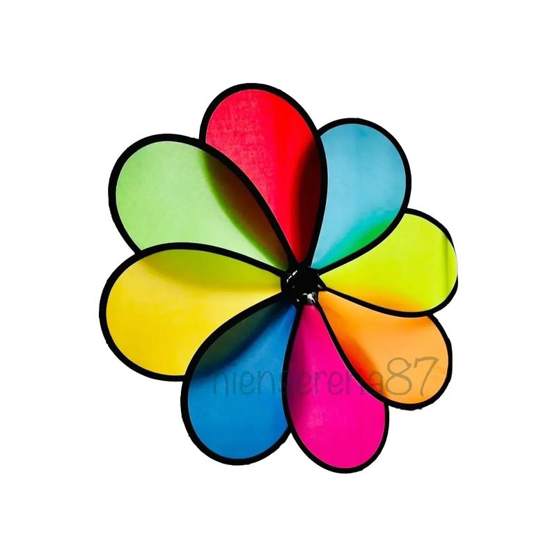 Chong chóng sắc màu Cầu vồng Chất liệu cánh vải, thân nhựa trang trí xe cà phê dạo, trà sữa, trường học mầm non loại 8 cánh và 16 cánh Đồ Chơi Toy Đồ Chơi Toy