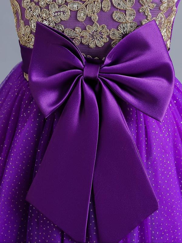Girl's Glitter Butterfly Embroidery Sequin Tulle Dress, Elegant Long Sleeve Round Neck Dress for Party, Kids Clothes for All Seasons 4