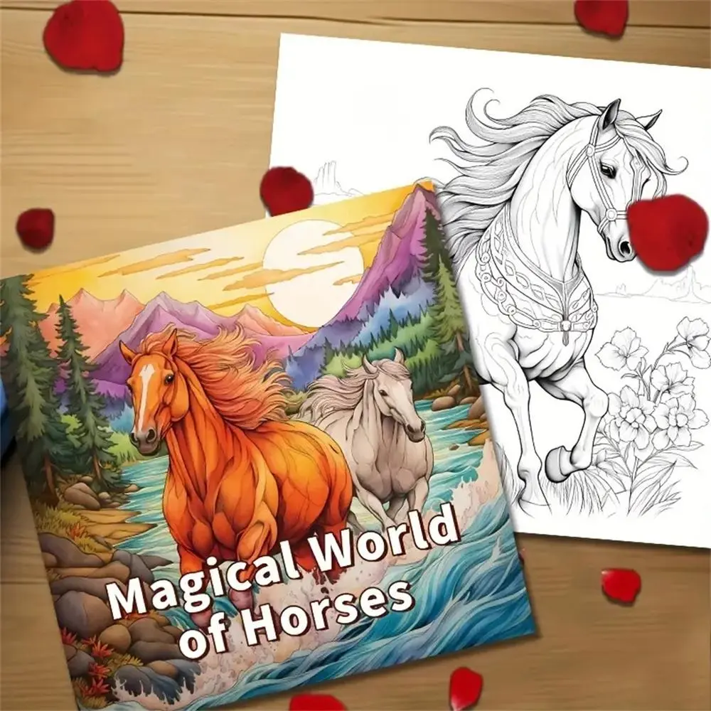 Horse Themed Art Coloring Book, 22 Pages Art Coloring Book, Gift for Birthday Party, Graffiti Painting Drawing Art Book