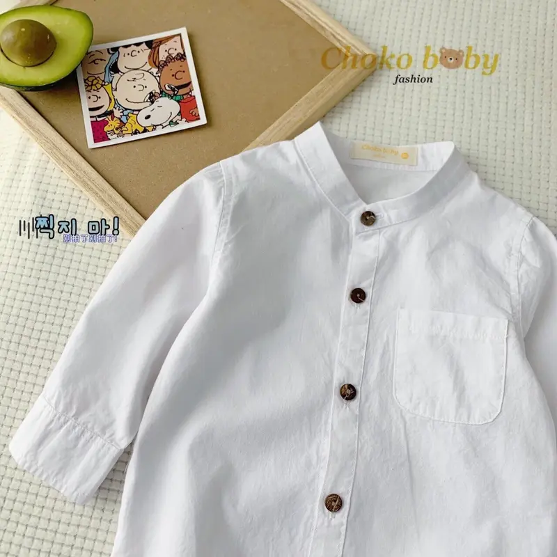 Áo Chokobaby sơ mi trắng cổ trụ tay dài(9-23kg) 7