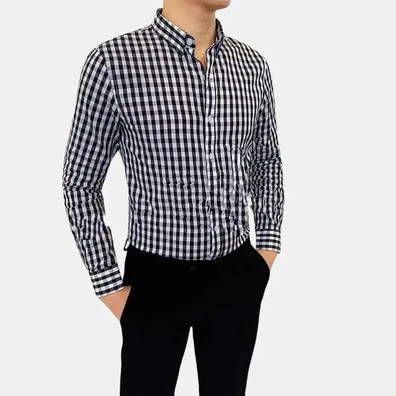 ÁoX.vnxk-Áo Sơ Mi Nam Kẻ Sọc dài tay Công Sở -tổng hợp áo size lẻ- aosominam đẹp - áo sơ mi nam giá rẻ - áo sơ mi kiểu mới- áo sơ mi nam tay dài- áo shirt menswear- áo sơ mi nam vải lụa aotrang  nam đi làm văn phòng sơmi Cổ Tròn somidep 3