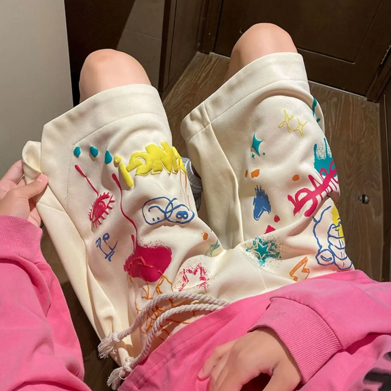 OOTD-Quần Đùi Graffiti Thường Ngày Cho Nữ, Quần Bóng Rổ Đường Phố Cao Cấp Mỹ Dáng Rộng Đa Năng, Quần Cắt Ins Cho Học Sinh, Mùa Hè