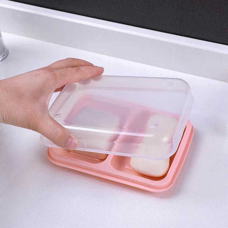 Product Introduction of Creative travel double body with lid soap box, household hygiene and fashion double grid soap box, draining plastic soap box 2