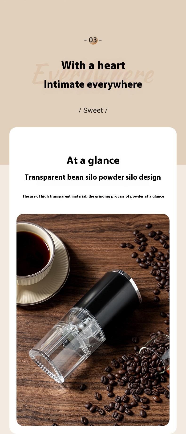 Product Introduction of Electric Coffee Bean Grinder Ultra-Fine Powder Machine Household Small Automatic Grinder Hand-Cranked Cross-Border Coffee Machine 13