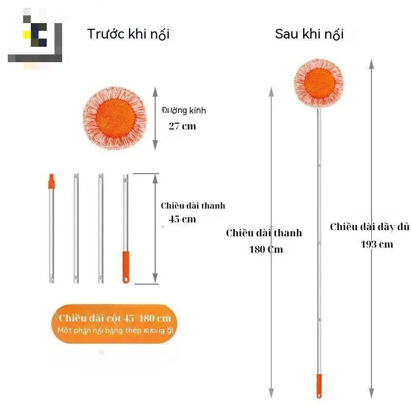 Chổi Quét Trần Nhà, Cây Lau Nhà Đa Năng Tiện Dụng Hình Tròn Hoa Hướng Dương Dài 180cm Inox 302 Đồng bông cứng cáp 1