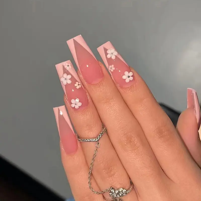 24 pieces wear-resistant polished fashionable early spring ballet nail stickers false nails save time wearable nail stickers