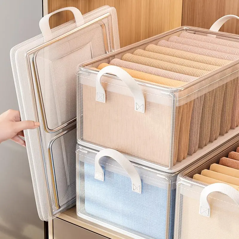 Clear Clothes Storage Box, 5 Counts/set Foldable Dustproof Clothes Storage Box, Clothes Organizer, Home Organizer for Bedroom, Living Room, Office