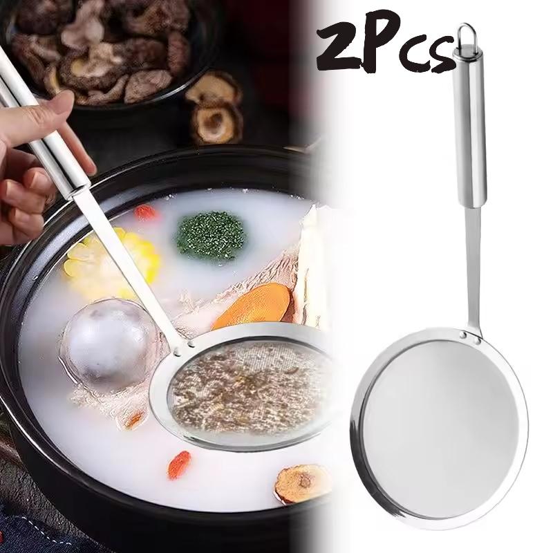 1/2pcs Saringan Jala Perkolator Lemak Jepang Hot Pot Filter Sup Sendok Skimmer Stainless Steel Sendok Penyaring Minyak