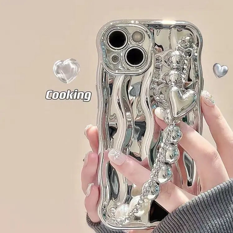 Dây Đeo Tay Gợn Nước Mạ Điện Điện Cao Cấp, Tương Thích Với iPhone 14promax, Ốp Điện Thoại Apple 13, 12 Mới, 11 Mềm Xr / X 0