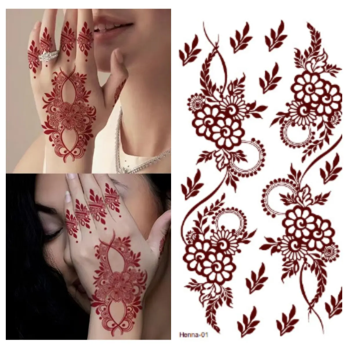 【JIETattoo】European and American Henna tattoos with vermilion lace tattoos with colored disposable stickers waterproof and sweat resistant tattoos
