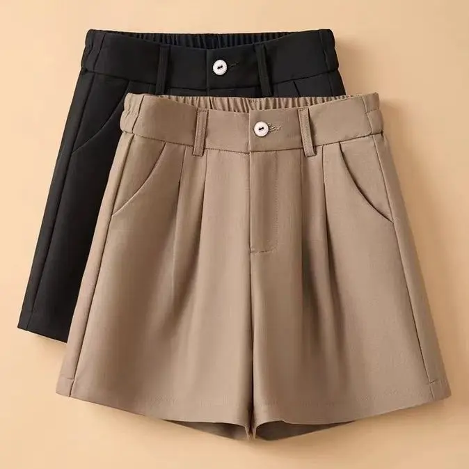 [Store Hot Sale] Summer Elastic High Waist Suit Shorts for Women Versatile Outdoor Wear Wide Leg Pants Casual Fashion A-Line Pants
