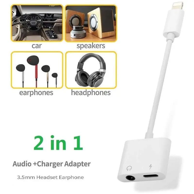 Kabel Spliiter Adapter iP 2in1 Jack Audio - Adaptor Converter Lightning Headphone Jack 3.5mm 4