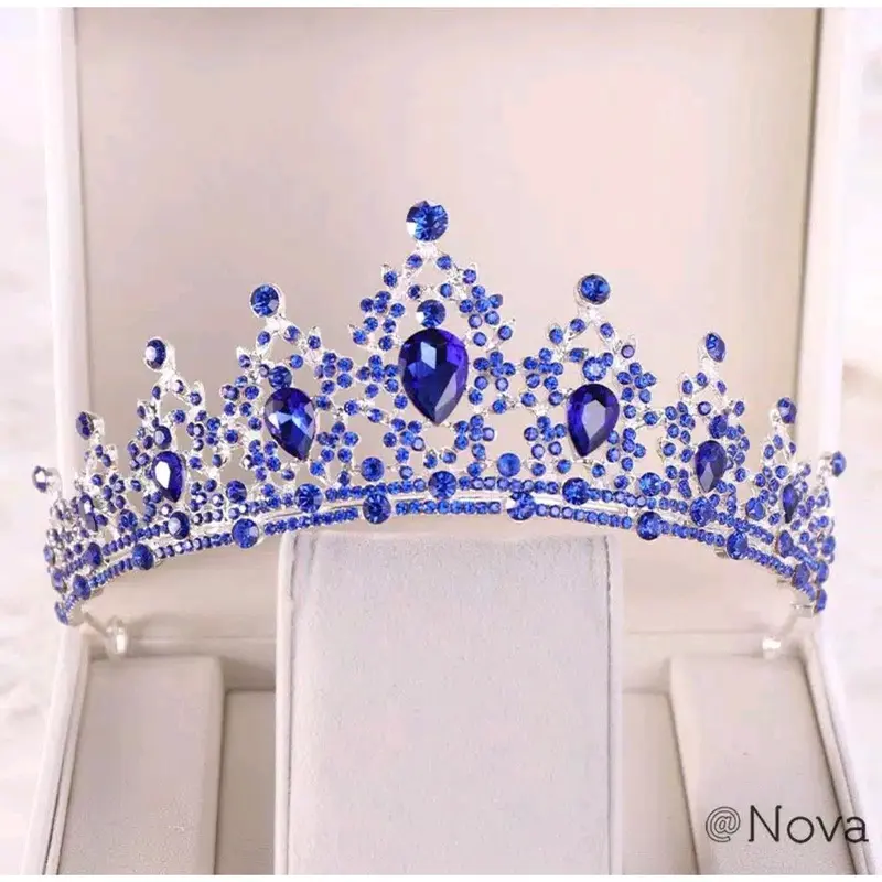 Chava Crown - Mahkota Pengantin Tiara - Wedding Bridal Silver Gold Blue pink red 5