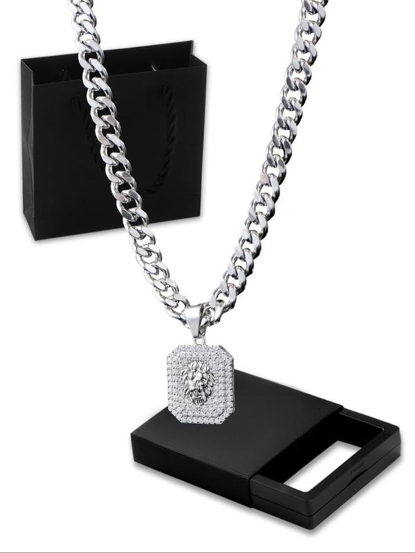 Men's Lion Design Pendant Necklace, Stainless Steel Jewelry for Party, Daily Clothing Decor, Trendy All-match & Exquisite Jewelry for Birthday Gift 2