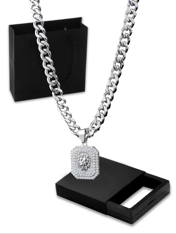 Men's Lion Design Pendant Necklace, Stainless Steel Jewelry for Party, Daily Clothing Decor, Trendy All-match & Exquisite Jewelry for Birthday Gift 2