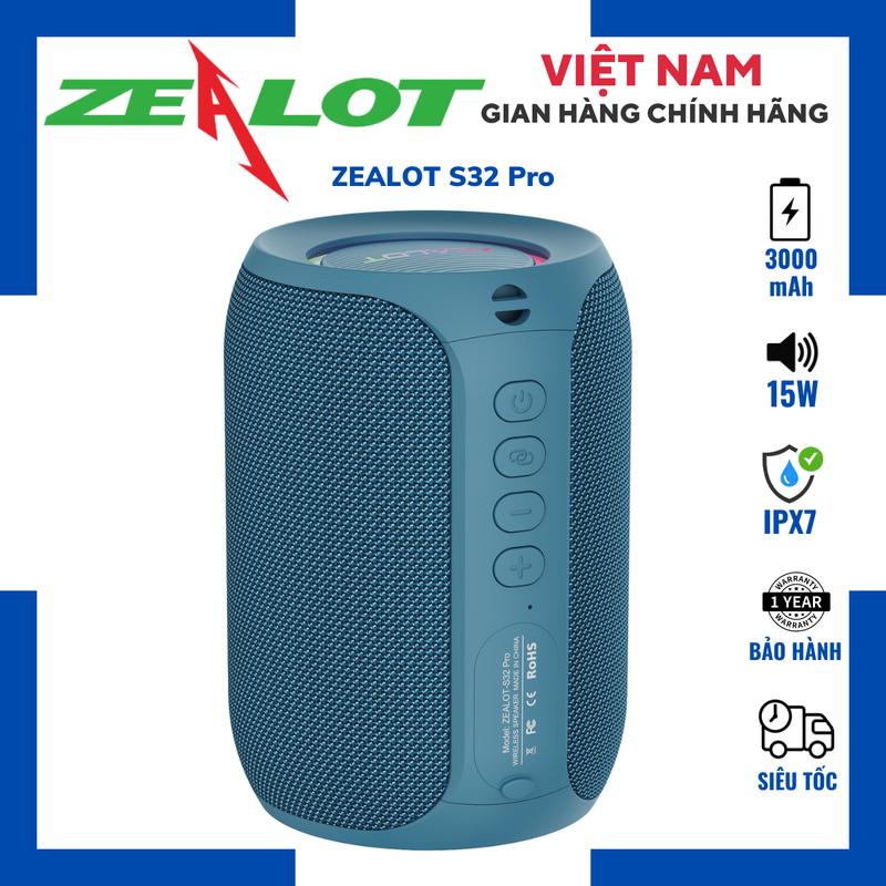 TẶNG NHẠC Loa Bluetooth Zealot S32 Pro Công Suất 15W Pin 3000 mAh Bluetooth 5.2 Kháng Nước IPX7 Thiết Kế Đẹp Âm Thanh Hay Hỗ trợ Kết Nối Thẻ Nhớ AUX USB Mẫu Mới Nghe Nhạc Hay
