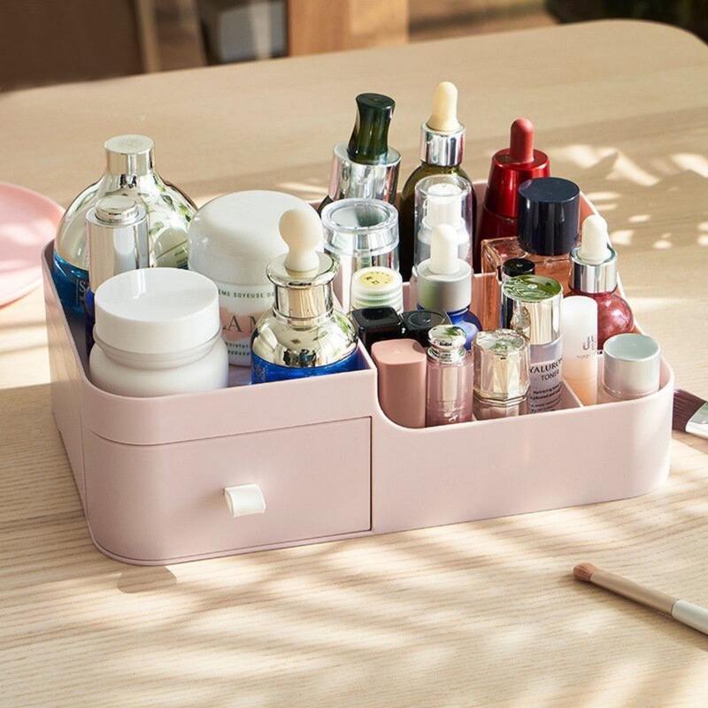 Kệ mỹ phẩm để bàn nhựa cao cấp, hộp đựng mĩ phẩm có ngăn kéo đựng đồ trang điểm tích hợp khay son tiện dụng