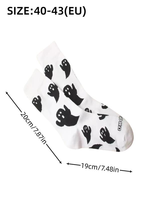 Women's Streetwear Halloween Ghost Print Crew Socks, Y2K Wear Streetwear, Mid-calf Long Socks, Women Socks for All Seasons, 2024 Trendy Matching Seamless Socks, Autumn Wear Autumn Winter Wear, Womenswear 2