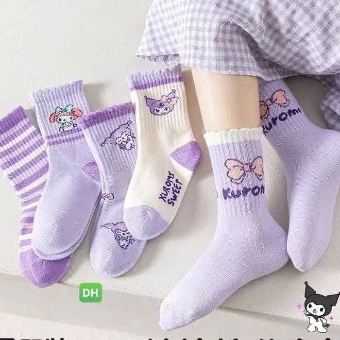 Sét 10 đôi Tất Kokomi Siêu Xinh Cho Bé Gái Màu Tím - Mã Tất Kuromi - Trái Tim