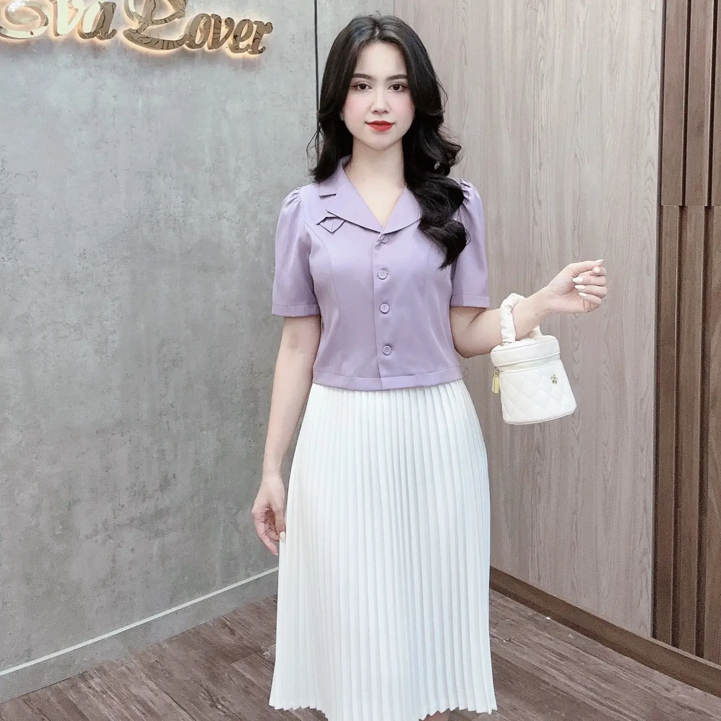 Áo ký giả croptop cổ vest thiết kế Evalover