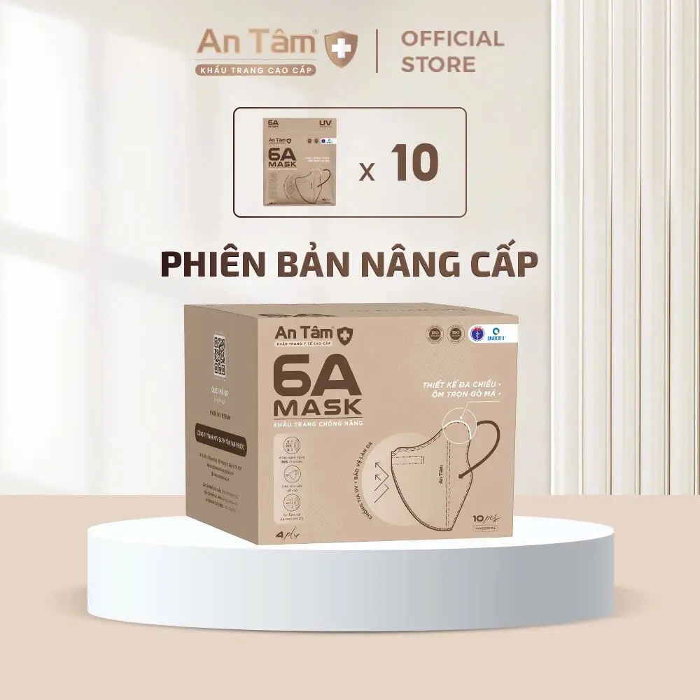 Thùng 100 khẩu trang 6A An Tâm nâng cấp chống nắng 4 lớp  dày dặn  ôm khuôn mặt che nắng hiệu quả