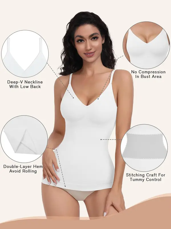 Women's Solid Shapewear Cami Top without Bottom, High Stretch Tummy Control Shaper, Ladies Shapewear for All Seasons, Tummy Tuck Shapewear 5