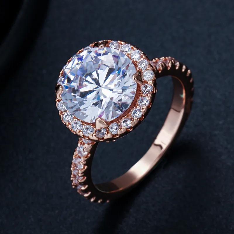 Product Introduction of SEQUITO Luxury 18K White Rose Gold Filled Wedding Band Micro CZ Pave Classic 3CT Round Zirconia Diamond Big Engagement Ring For Women SR043 15