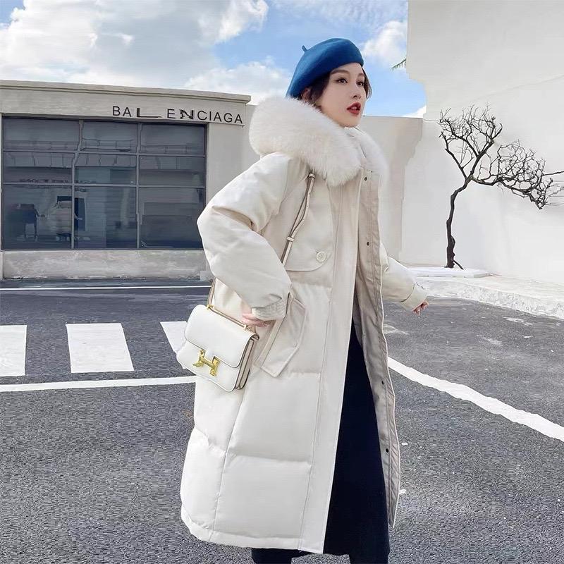 Áo phao lông vũ dáng dài mũ lông siêu mềm nhẹ Freesize cho nữ - Women