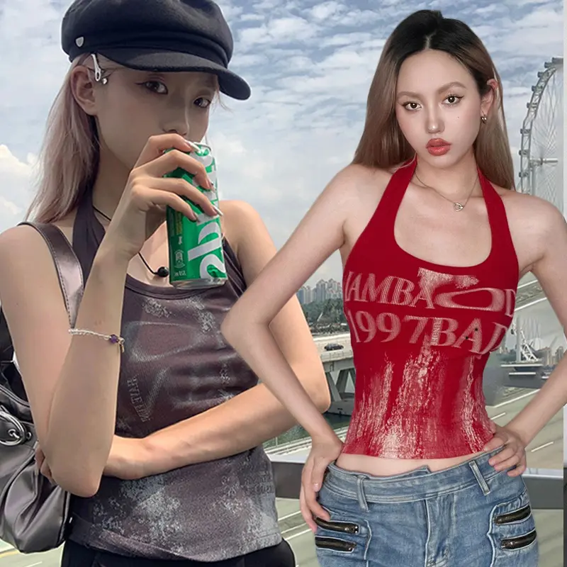 Sleeveless shirt backless letters print women backless topsfit summer vest for club party