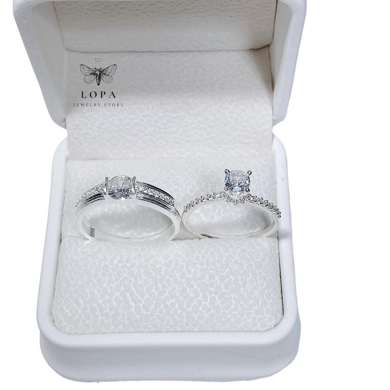 Hộp Xinh Nhẫn đôi nam nữ bạc LoPa dáng nhẫn nam đính đá nữ cổ nhỏ xinh Bạc LoPa sk100