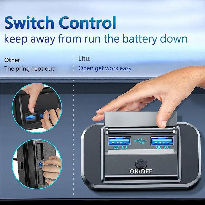 Product Introduction of Quick Charge PD Type C Dual USB Ports Car Bus Charger Socket Adapter 12V/24V USB Power Panel F7C2 49