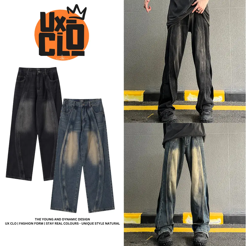 Quần Jean Ống Suông Rộng Nam Nữ Gân Sọc Unisex Wash Hàng Cao Cấp UX CLO - UXC15
