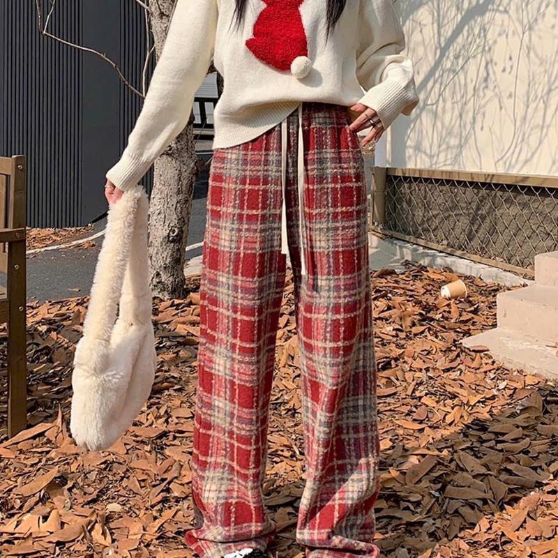 Quần dài nam nữ dạ kẻ lông dày dặn/ Quần karo quần nỉ dạ ống rộng có size 75kg
