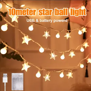 2025 Lampu Agustusan Kelap Kelip 10 Meter Lampu LED Hias Kamar Tirai Natal Outdoor Lampu Bintang Anti air with USB & Baterai Box   Plastik Putih