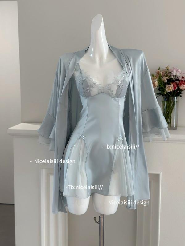  V46  Sẵn đệm ngực  Váy ngủ lụa QC hàng mới 2024 hở lưng tay cánh tiên Women Dress 