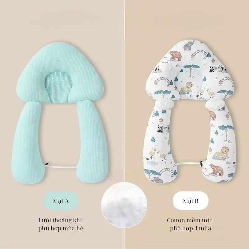 GỐI SIÊU VIP Gối Chữ U Chống Bẹp Đầu Cho Bé Sơ Sinh Chống Giật Mình Có Dây Rút Điều Chỉnh 6