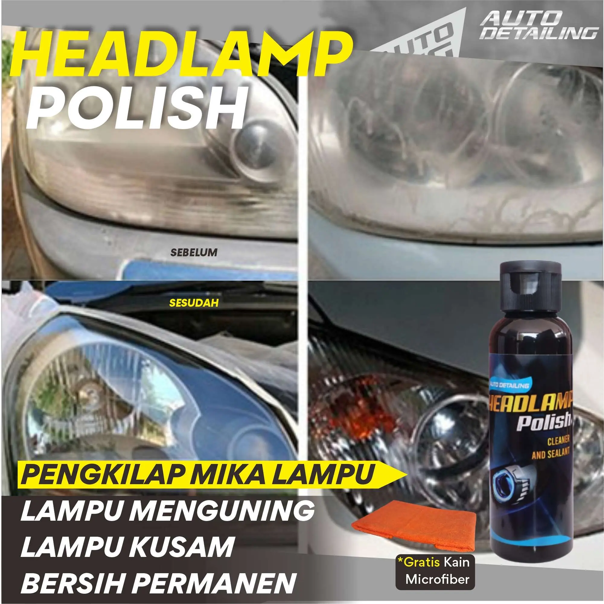 Free Kain Lap Microfiber Terbukti Ampuh Pembersih Mika Lampu Menguning Headlamp Polish - Auto Detailing