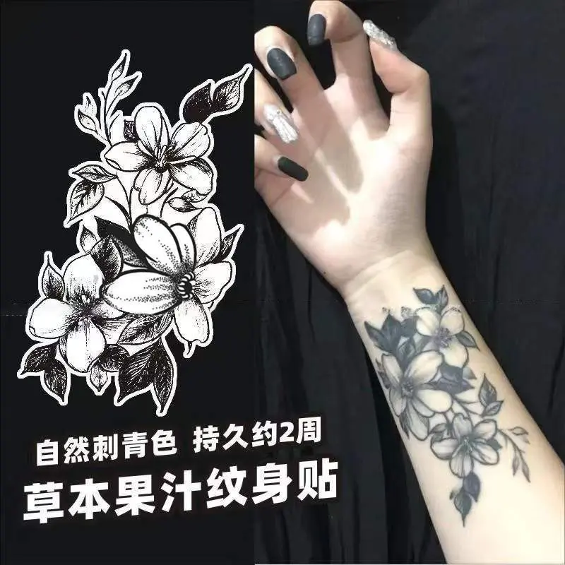 Hình xăm dán thảo dược, bán vĩnh viễn, không thể rửa sạch, hoa trơn, dành cho nam và nữ, không thấm nước, lâu trôi, không phản chiếu, hình xăm thực tế, thích hợp cho cổ tay 1