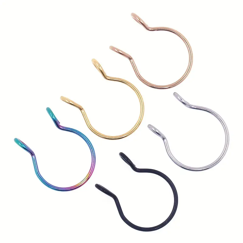 1pc U Shaped Fake Nose Septum Ring No Piercing Lip Rings Clip Hoop Earring Stainless Steel Horseshoe Circular Body Jewelry 5