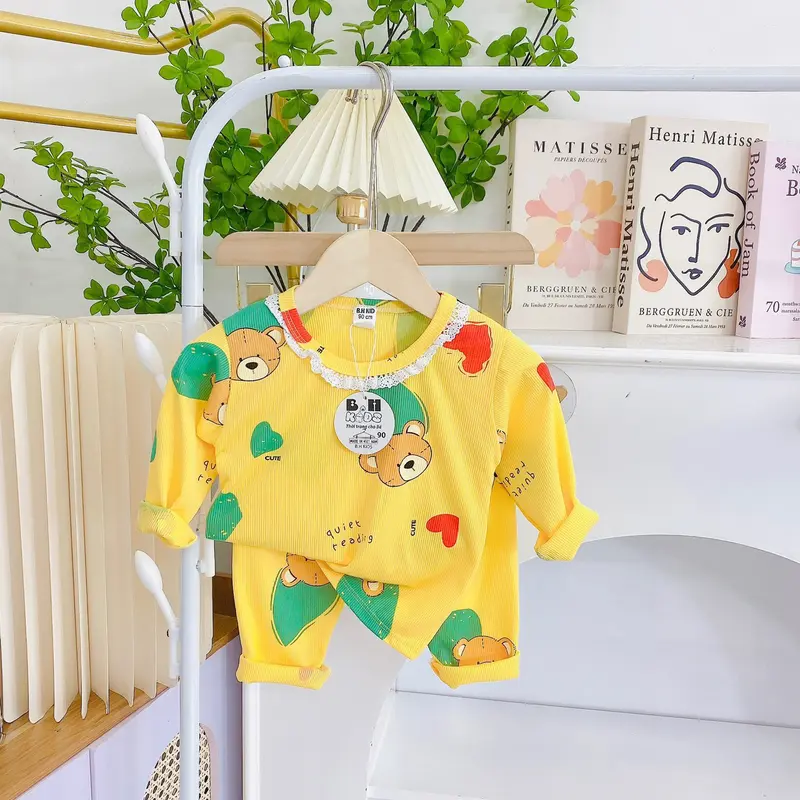 COMBO 2 BỘ quần áo thun tăm dài tay, họa tiết in kín cho bé gái size 6-16kg 3