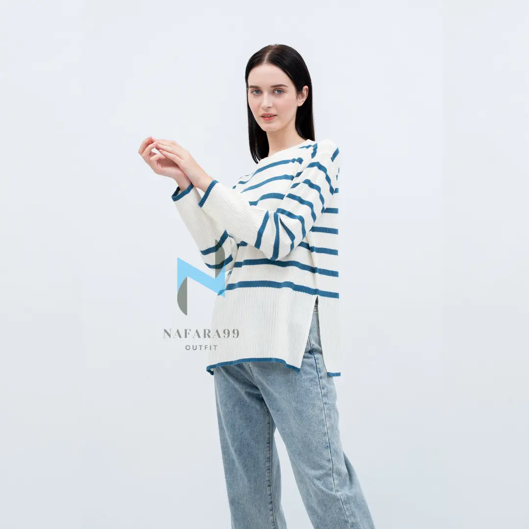 Haru Rajut Sweater Stripe Premium Oversize Wanita - Fit Tangan Panjang Knitwear (All Size) -  Cardigan Premium