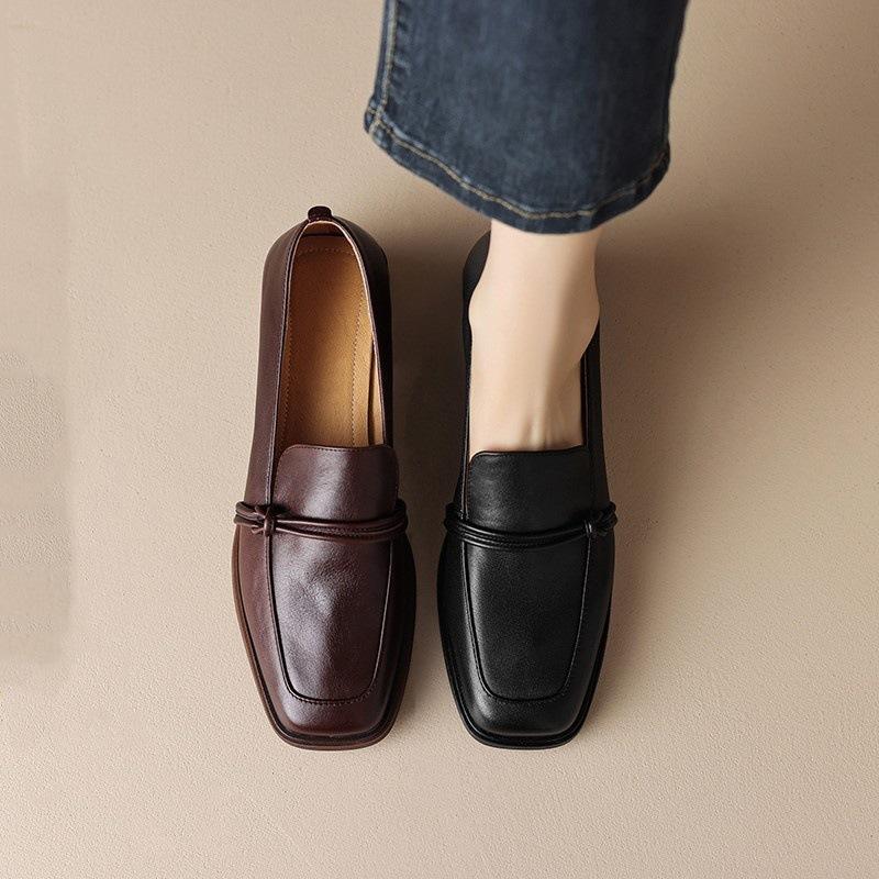 2025 Summer New Fashion Square Toe Shoes For Women Retro British Style Small Leather Shoes New Mid-Heel Single Shoes 0