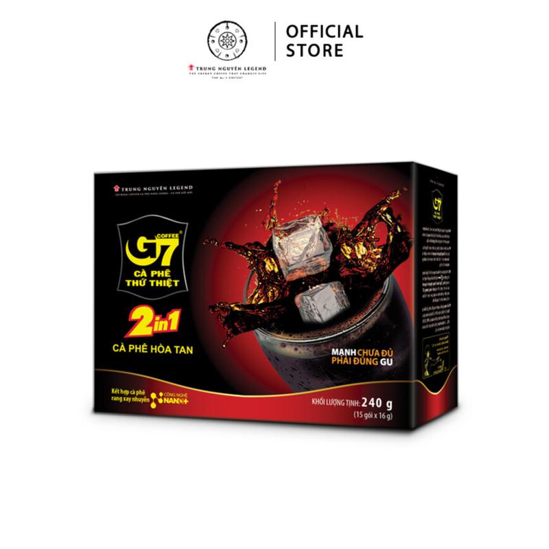 Trung Nguyên Legend Coffee, Cà phê hòa tan đen G7 2in1 (Hộp 15 sachets x 16 gr - Có đường) Cafe cà  phê