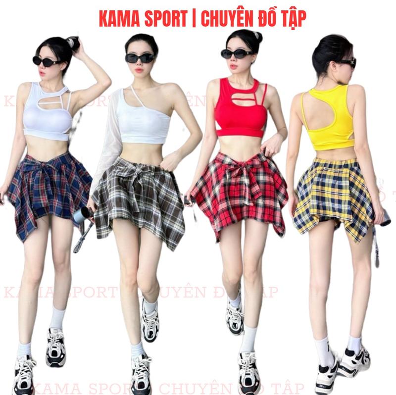 Chân váy thể thao nữ, váy kẻ caro buộc nơ chất đũi mềm thoáng mát dành cho các chị em chuyên nhảy zumba, shuffle dance 0